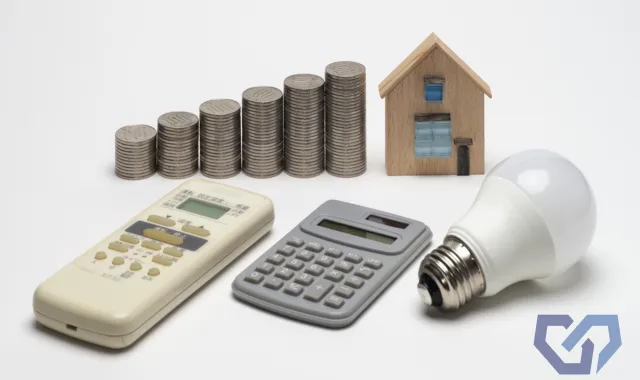 電球・電卓・リモコンち積みあがった硬貨